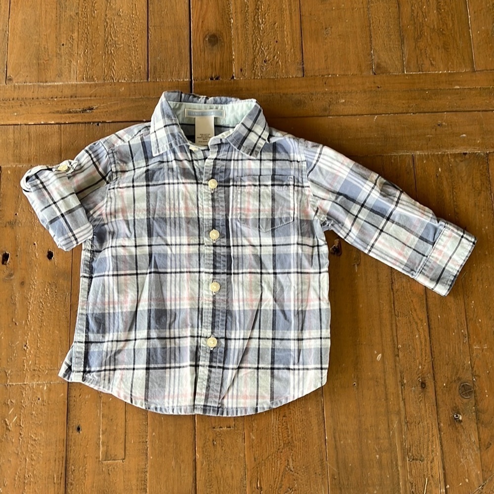 Janie and jack plaid roll cuff button down shirt